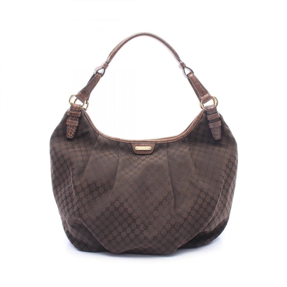 Celine Macadam Shoulder Bag Canvas Leather Brown